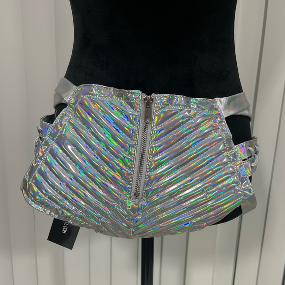 CLUB EXX Rude Awakening Holographic Booty Shorts Rave Bottoms Silver Size XXL - Picture 5 of 9